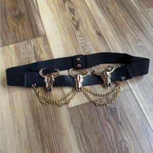 Black and Gold Chain Belt with Bull Head Accents